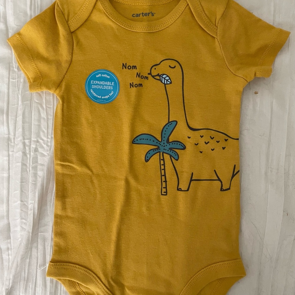 Carters NWOT yellow dinosaur onesie 6m